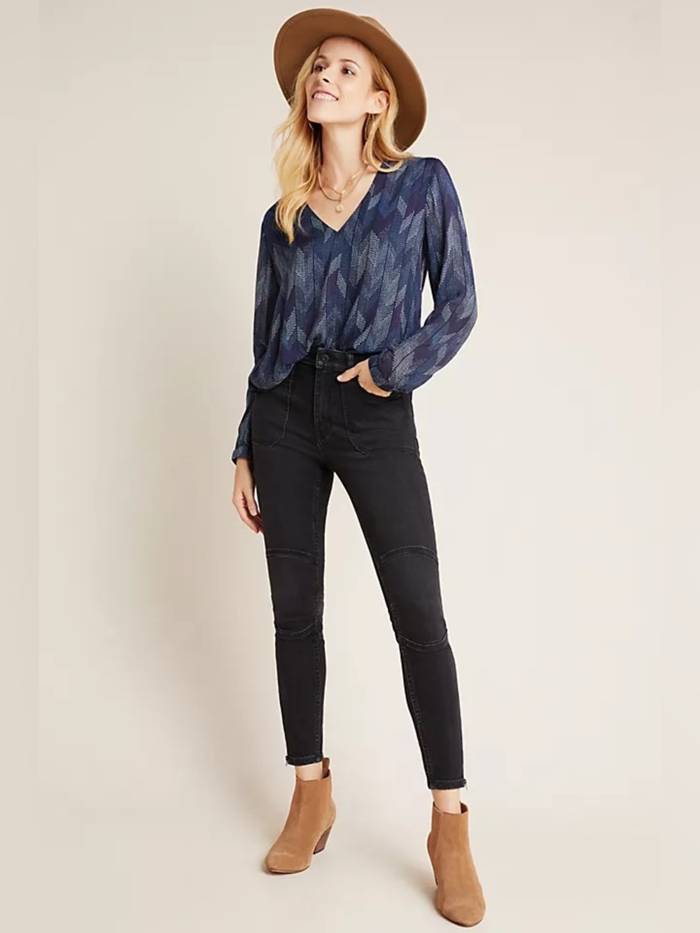 Anthropologie Cloth & Stone Dotted Herringbone Blouse S Layered Design Flowy
